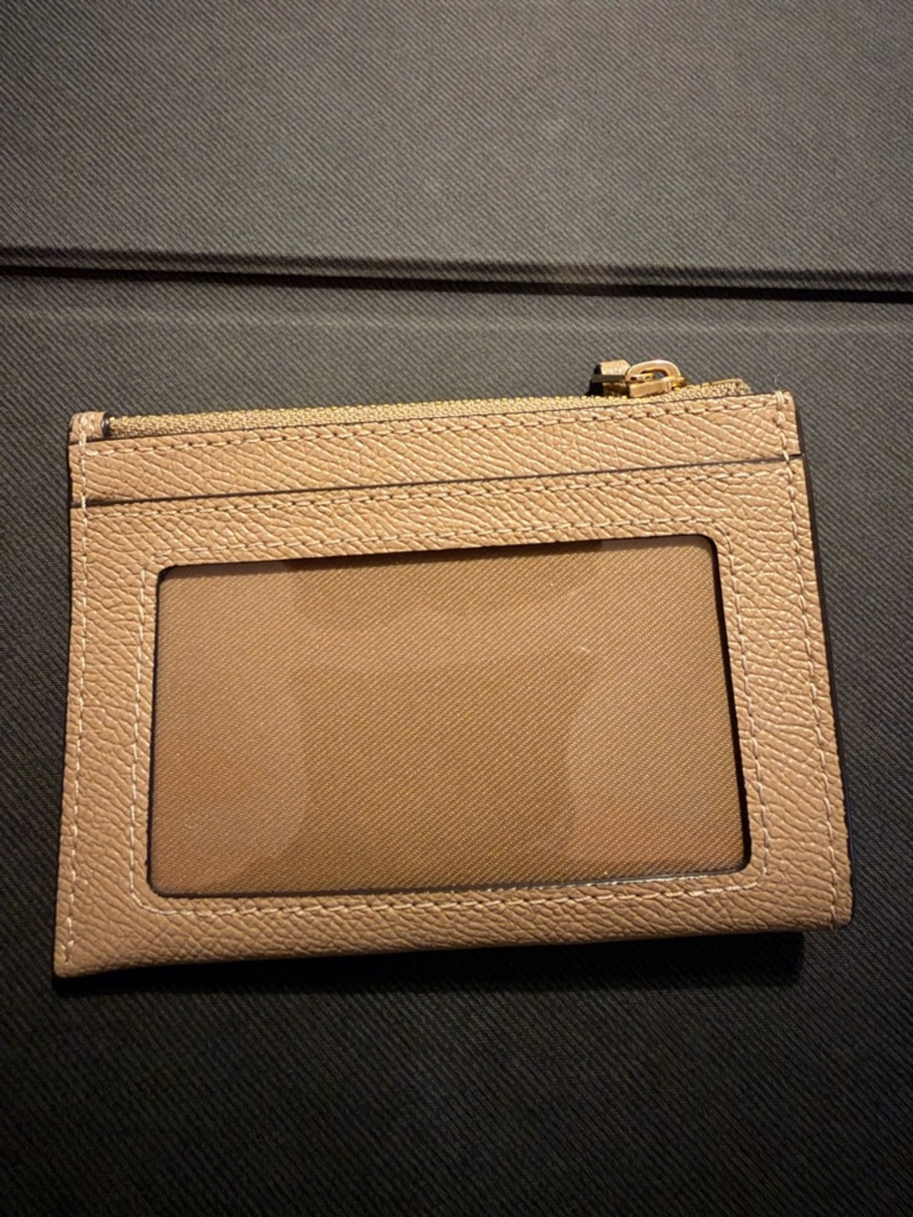 Coach Mini Skinny Id Case Beige Pebbled Leather Card Case with Keyring - Picture 2 of 4